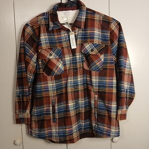 Natural Reflections Plaid Bomber Jacket - Brown, Blue, White